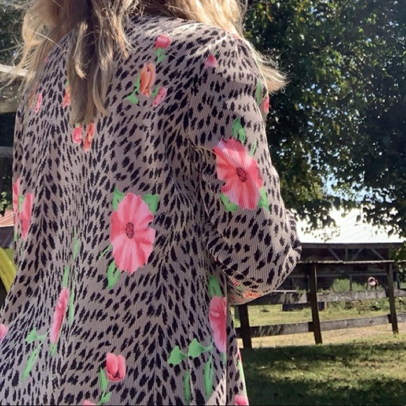 Vintage TESS Ribbed Leopard Dalmatian Vibrant Bright Floral Pattern Cardigan - Picture 9 of 15